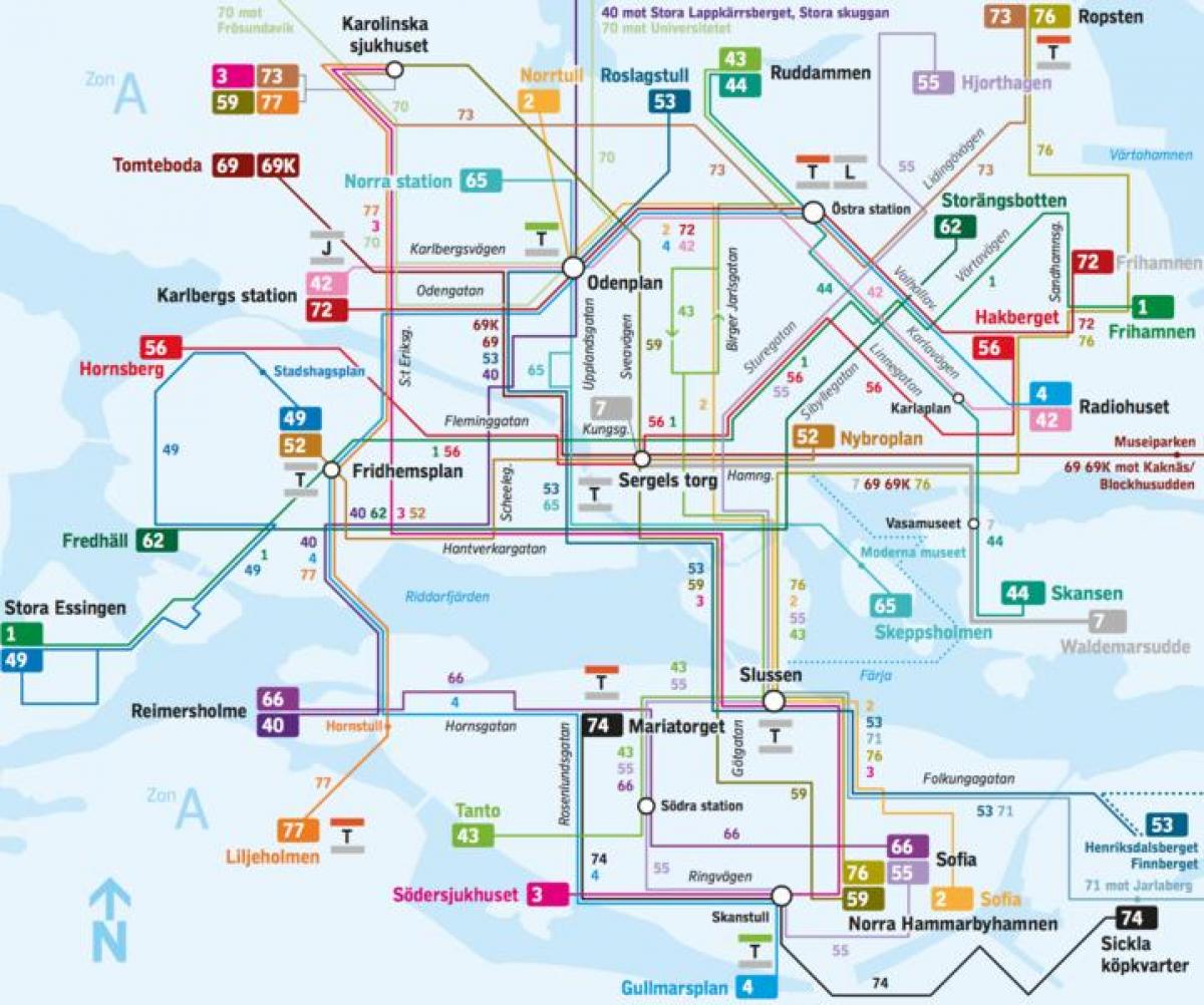 Estocolmo liñas de autobuses mapa