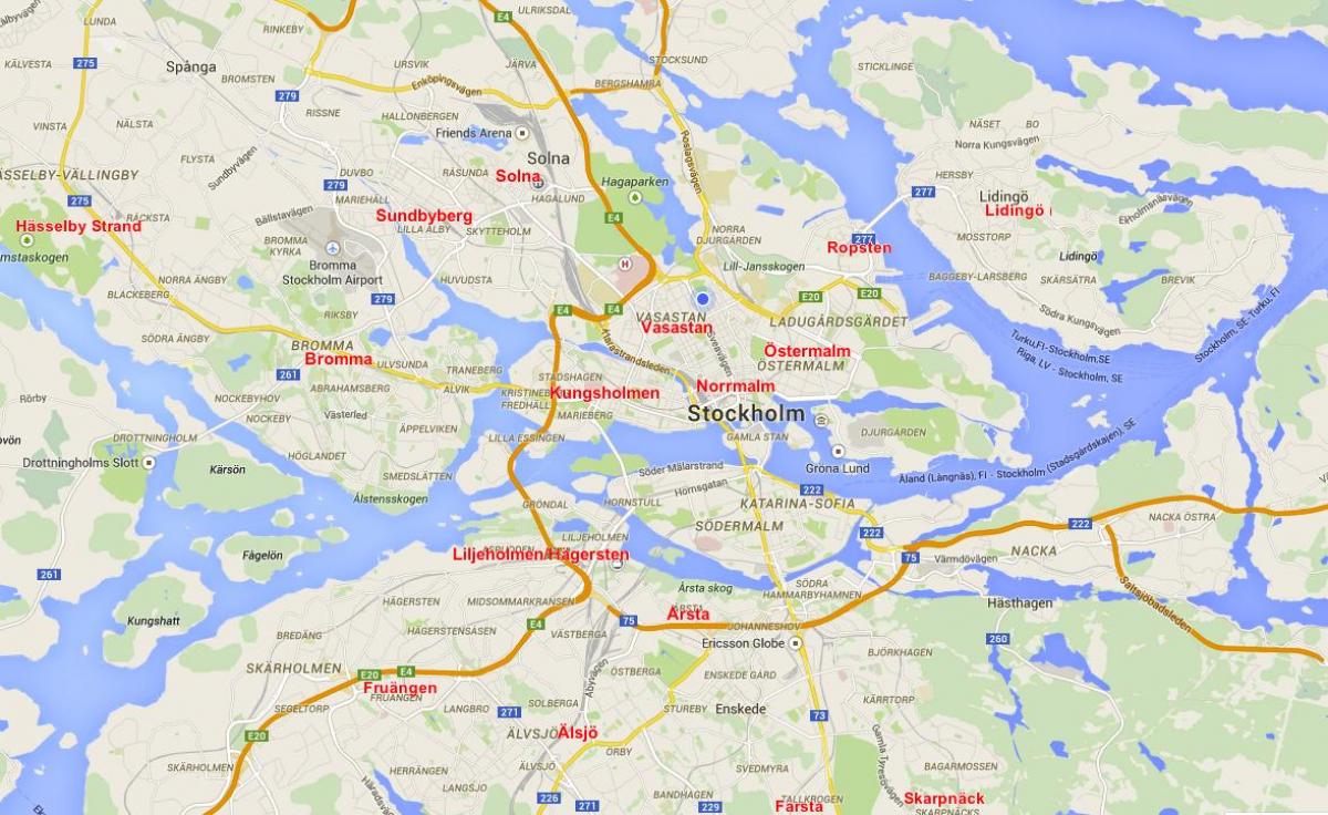 mapa de Estocolmo barrios