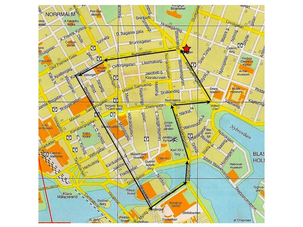 paseo a pé Estocolmo mapa